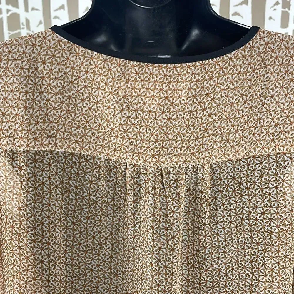 LOFT sheer floral print button front blouse puff sleeve black mustard red white